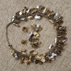 J.Crew Gold and Silver Leaves Petal Infinity Necklace and Earrings Set